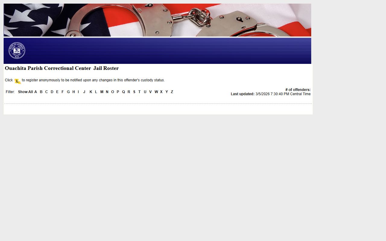 Ouachita Parish LA VINE roster for Monroe inmate population search