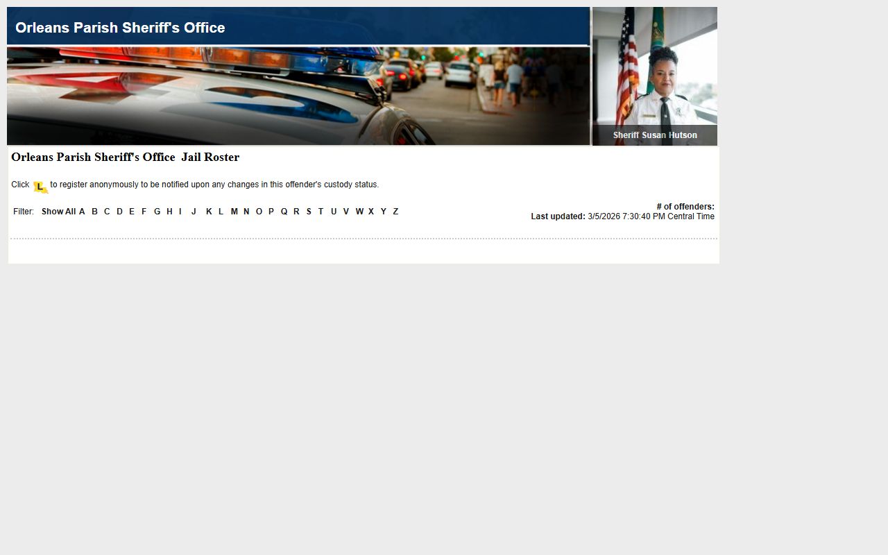 New Orleans LA VINE roster for searching inmate population