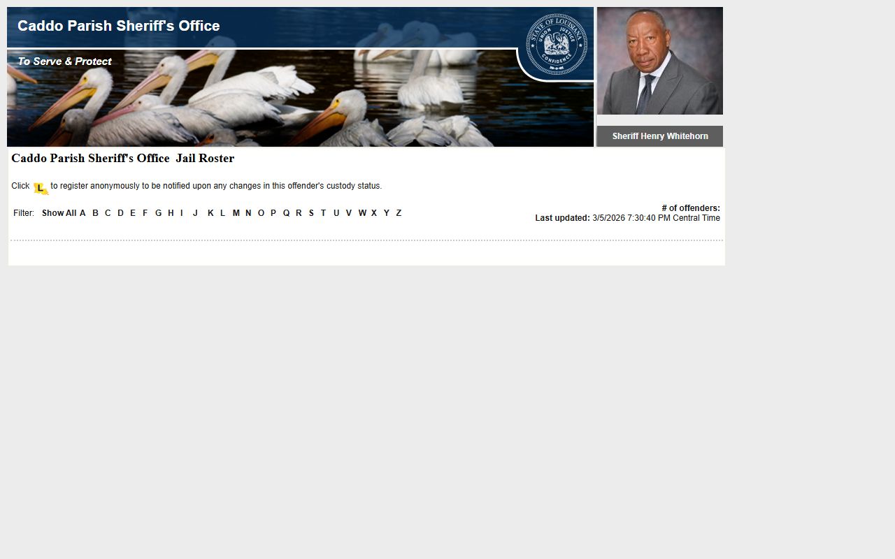 Caddo Parish LA VINE roster for Shreveport area inmate search