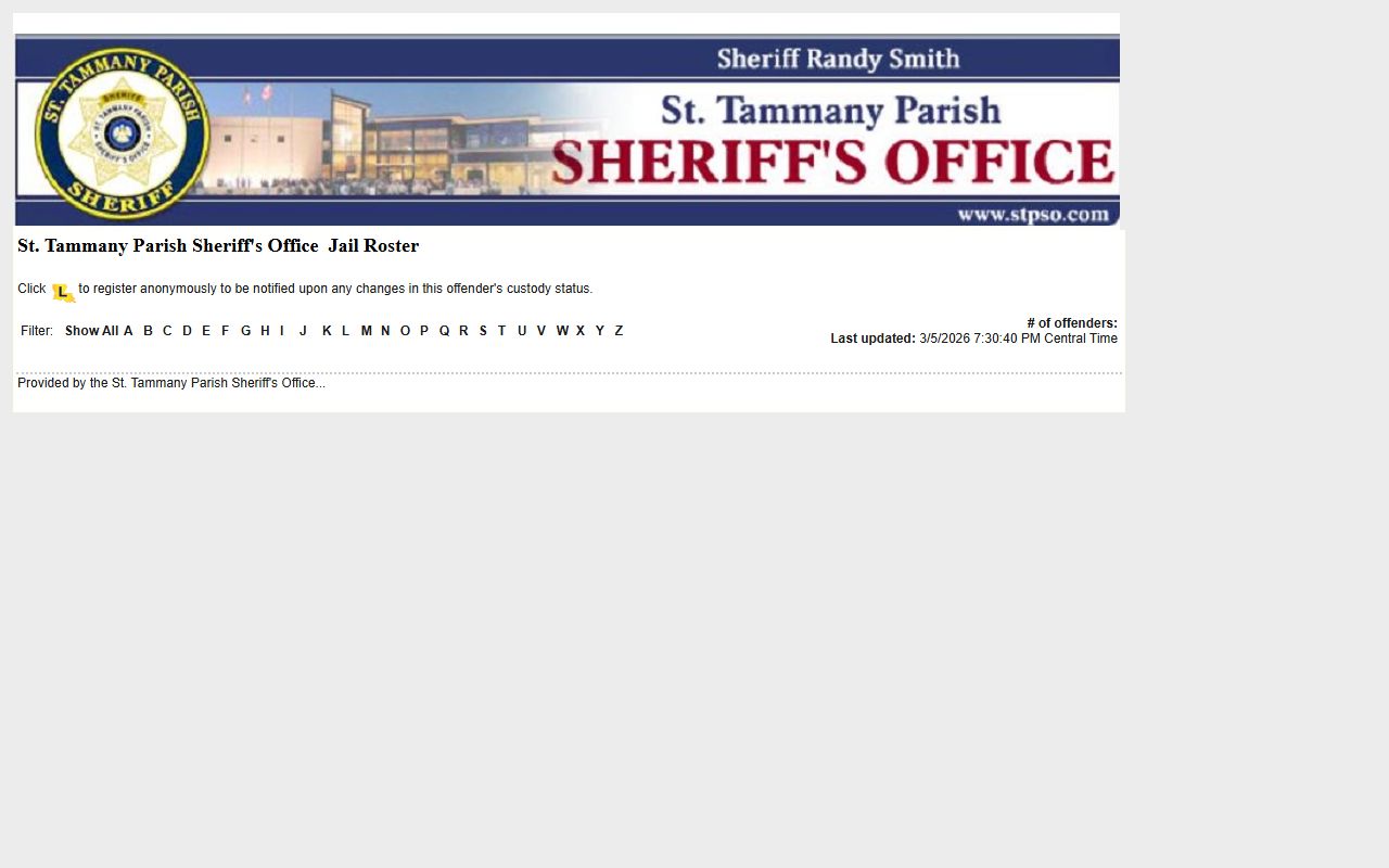 St. Tammany Parish LA VINE roster for Slidell inmate population search