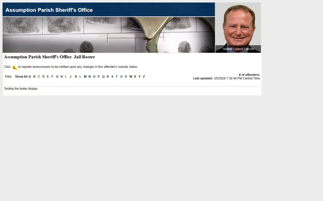 Assumption Parish inmate population roster on LA VINE system