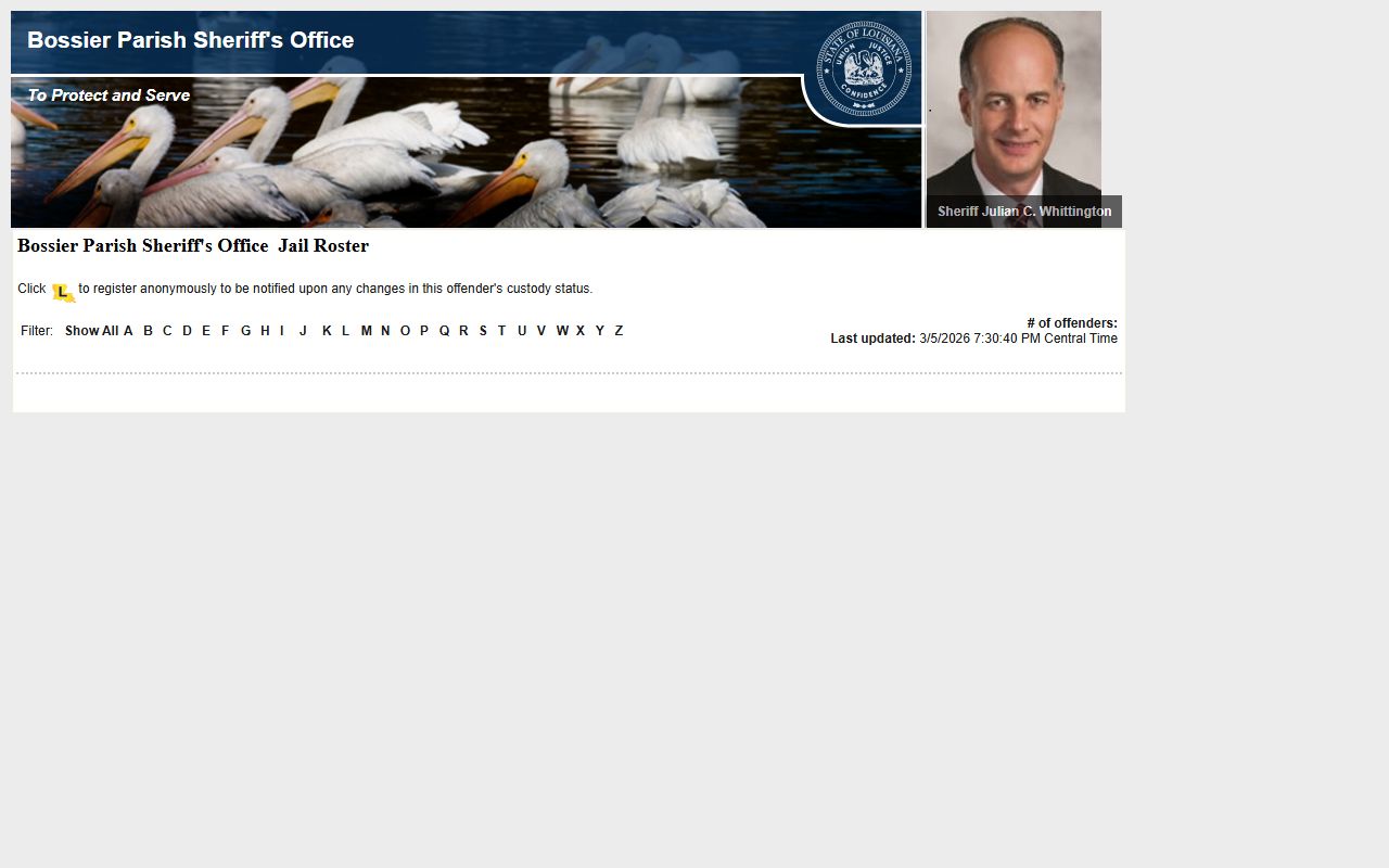 Bossier Parish LA VINE inmate roster for searching inmate population