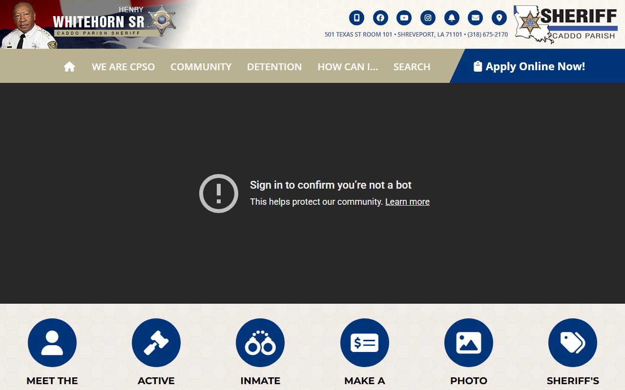 Caddo Parish Sheriff Office website for inmate population data