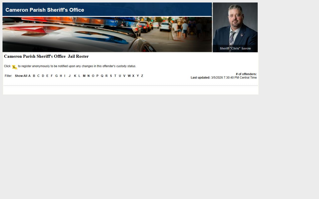 Cameron Parish LA VINE inmate roster for inmate population search