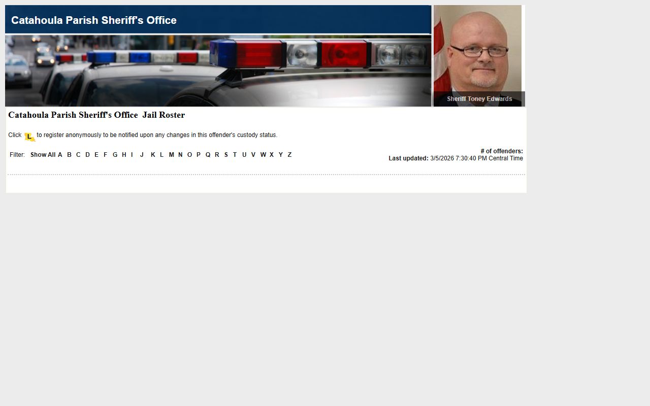 Catahoula Parish LA VINE inmate roster for inmate population search