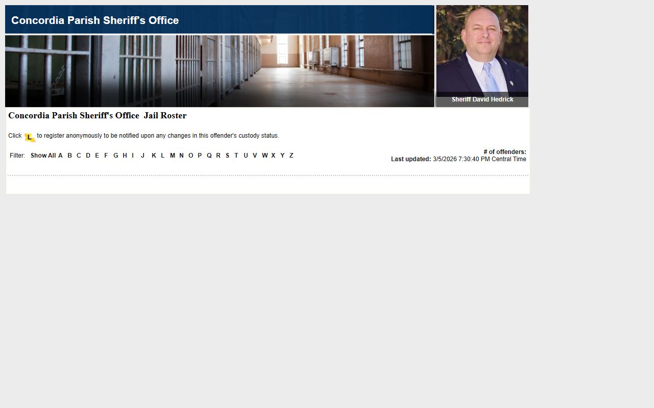 Concordia Parish LA VINE inmate roster for searching inmate population