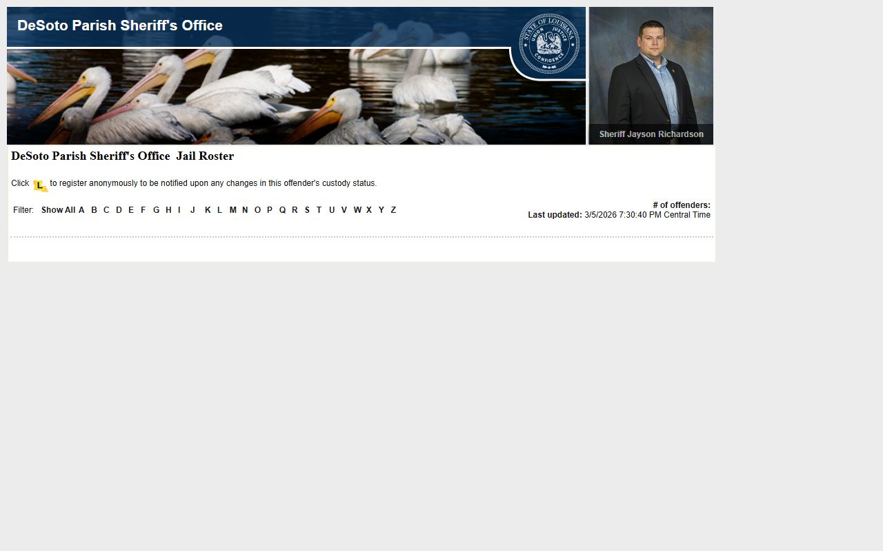 DeSoto Parish LA VINE inmate roster for searching inmate population