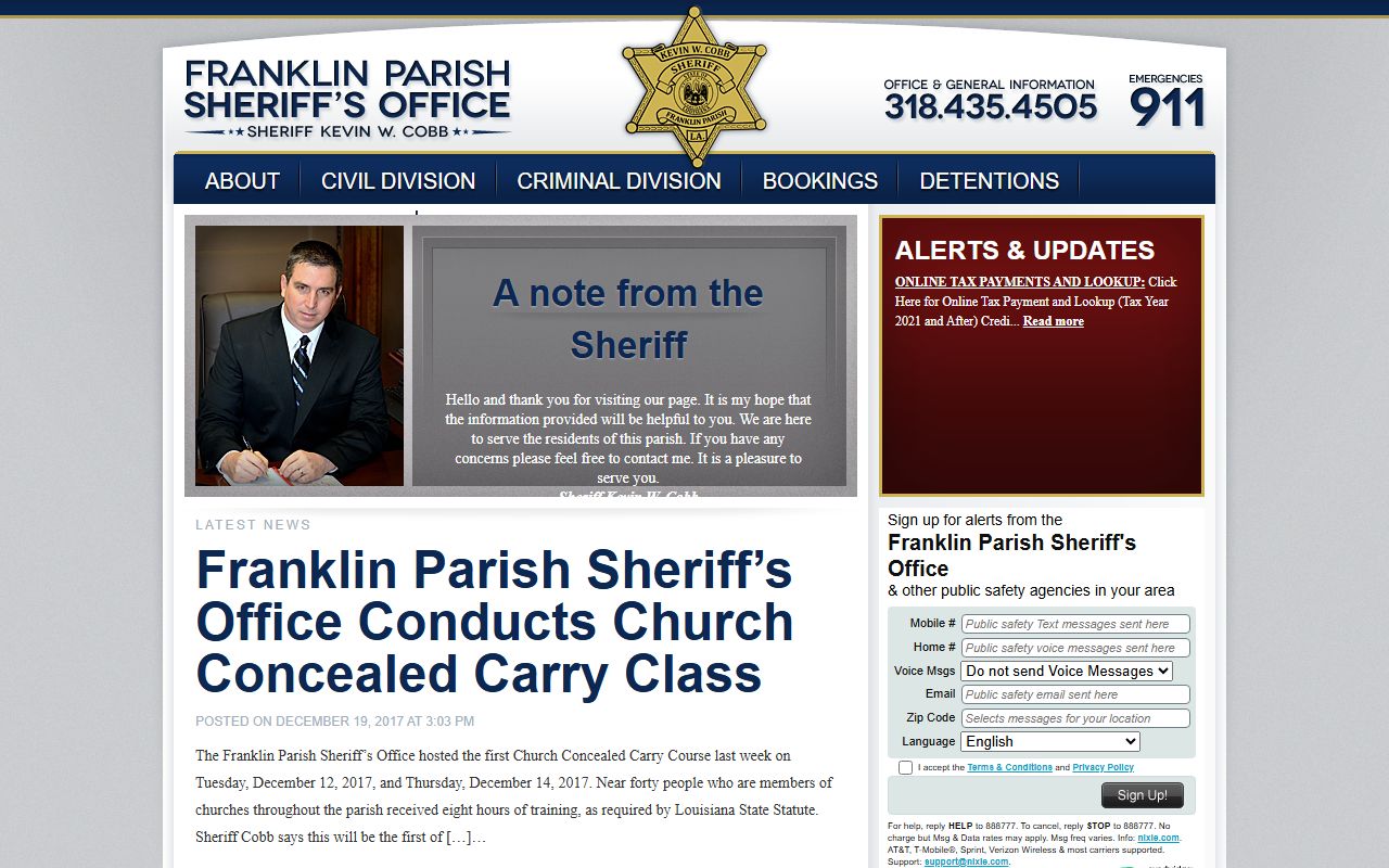Franklin Parish Sheriff's Office website for inmate population data