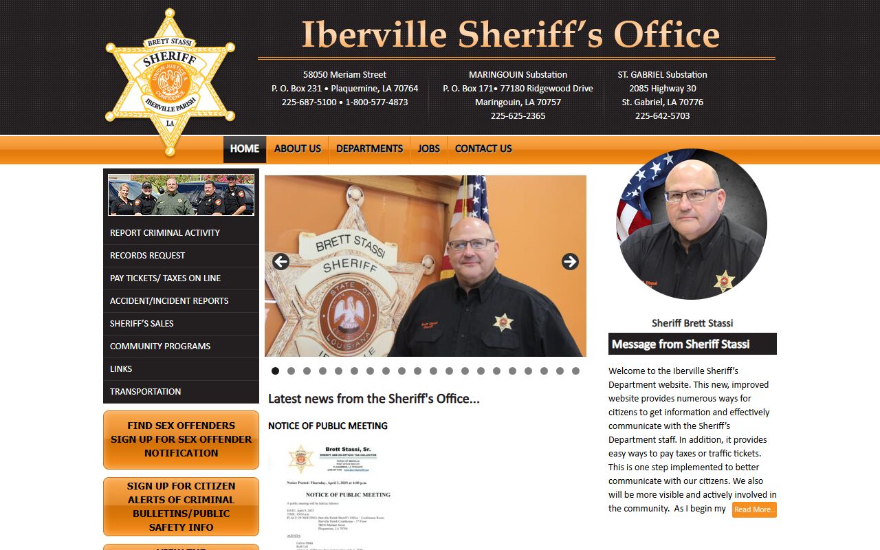 Iberville Parish Sheriff's Office website for inmate population information