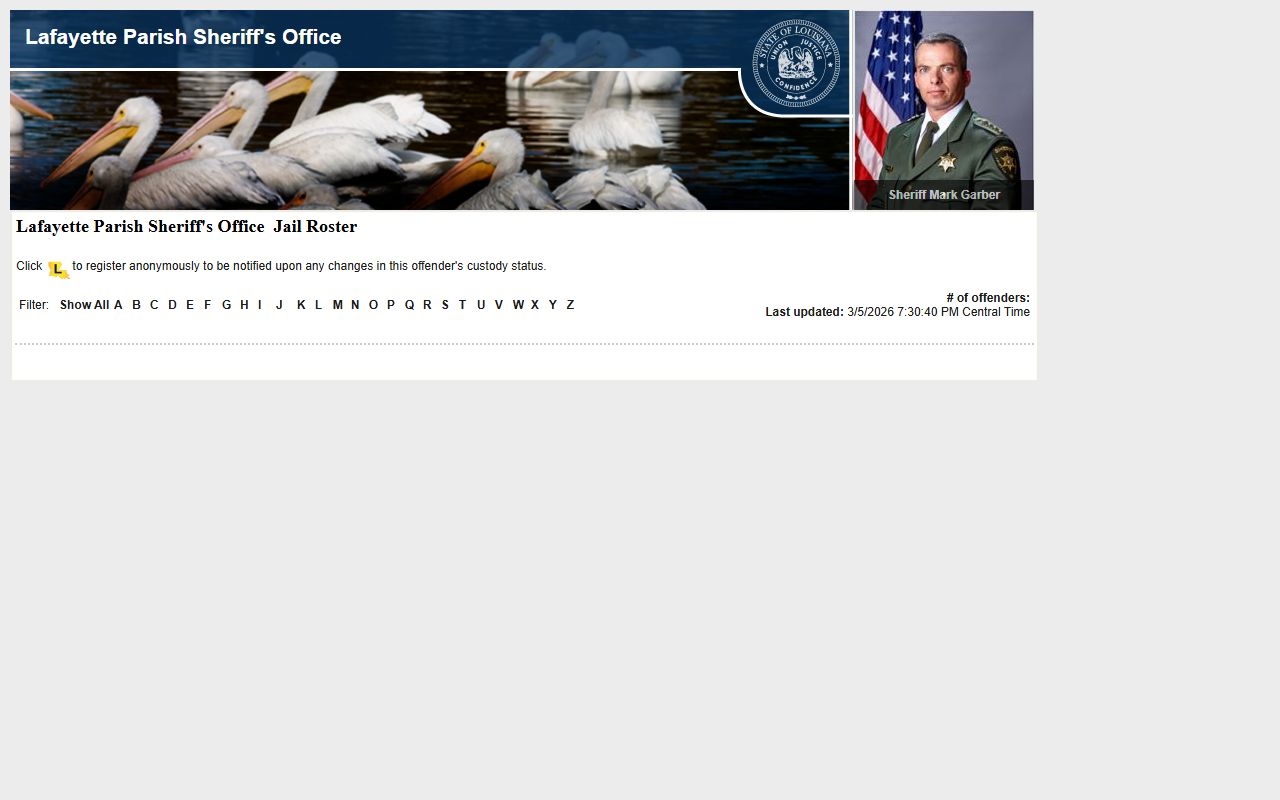 Lafayette Parish LA VINE inmate roster for searching inmate population