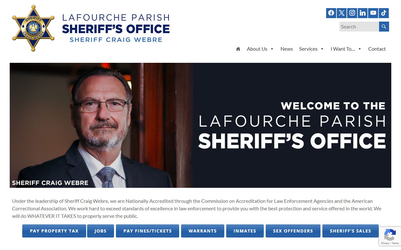 Lafourche Parish Sheriff's Office website for inmate population records