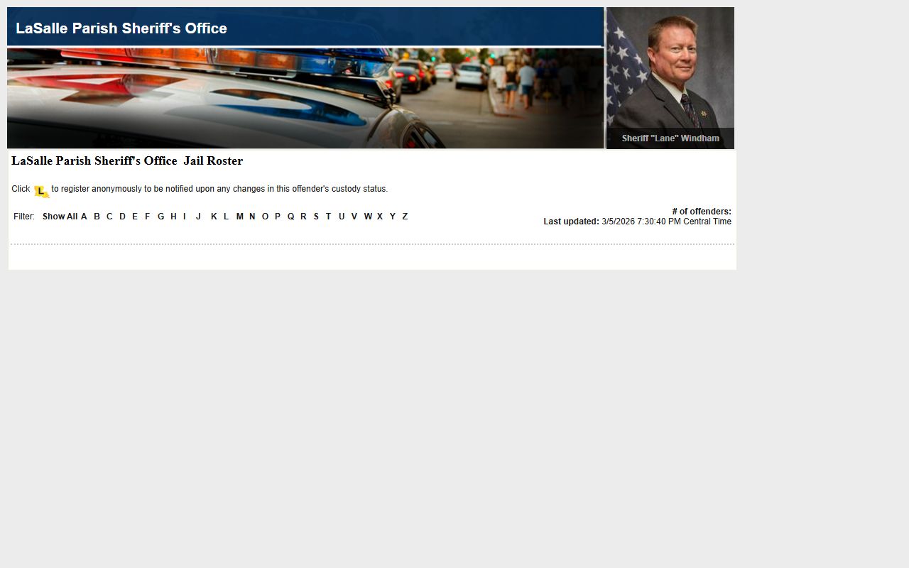 LaSalle Parish inmate population roster on LA VINE system