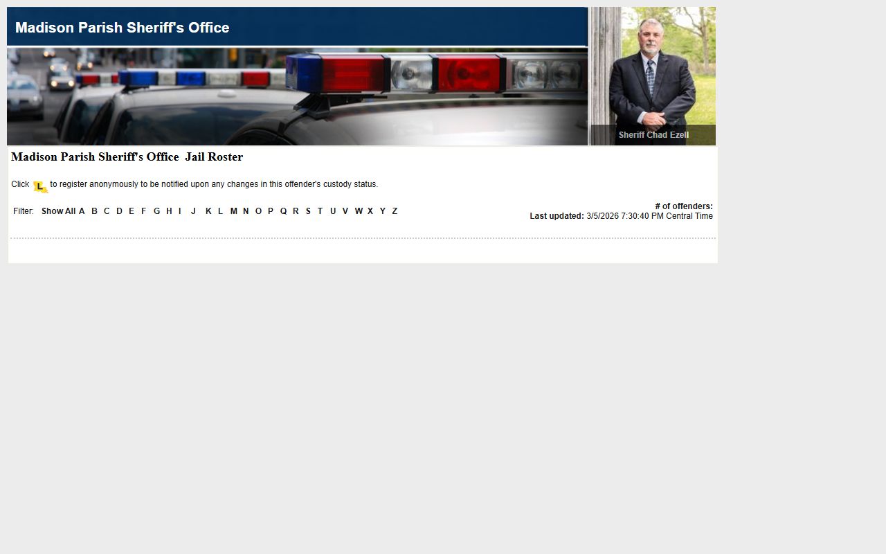 Madison Parish LA VINE inmate roster for searching inmate population