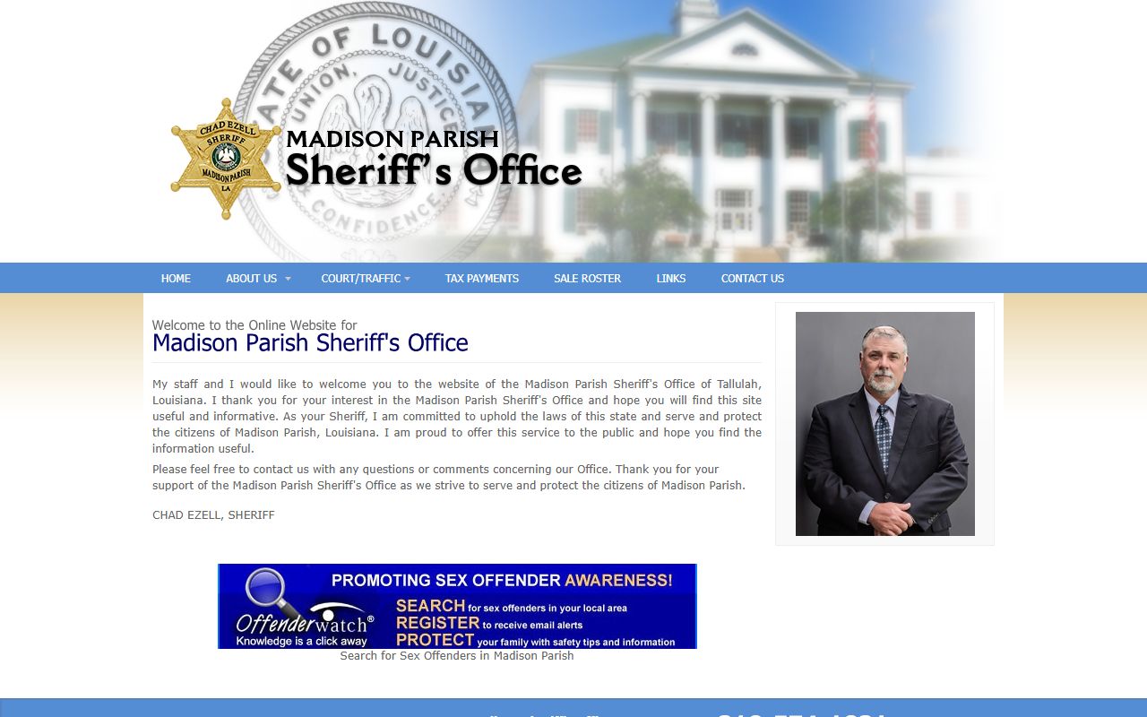 Madison Parish Sheriff Office website for inmate population data