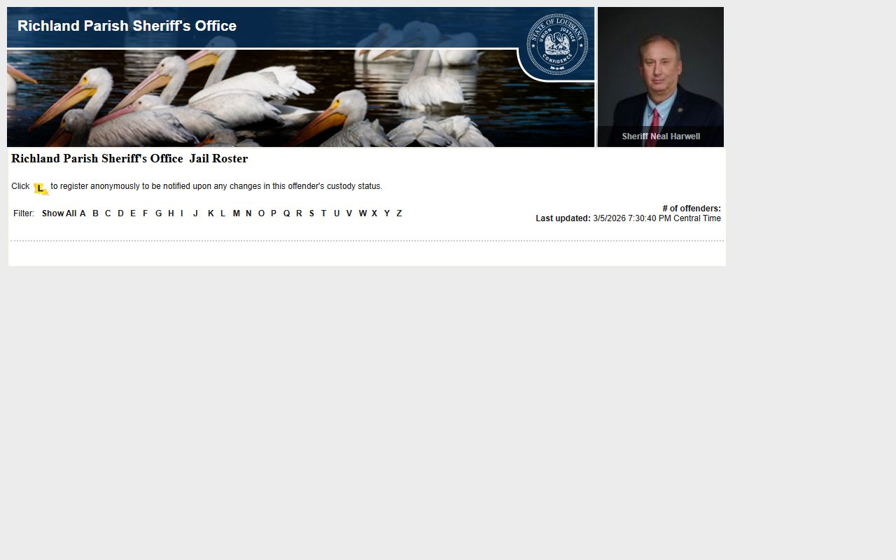 Richland Parish LA VINE inmate roster for searching inmate population