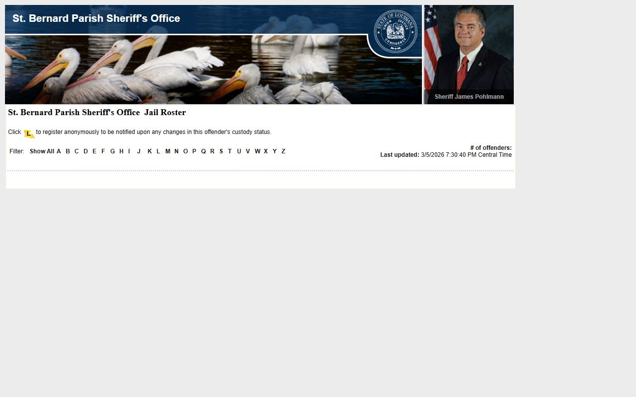 St. Bernard Parish LA VINE inmate roster for searching inmate population