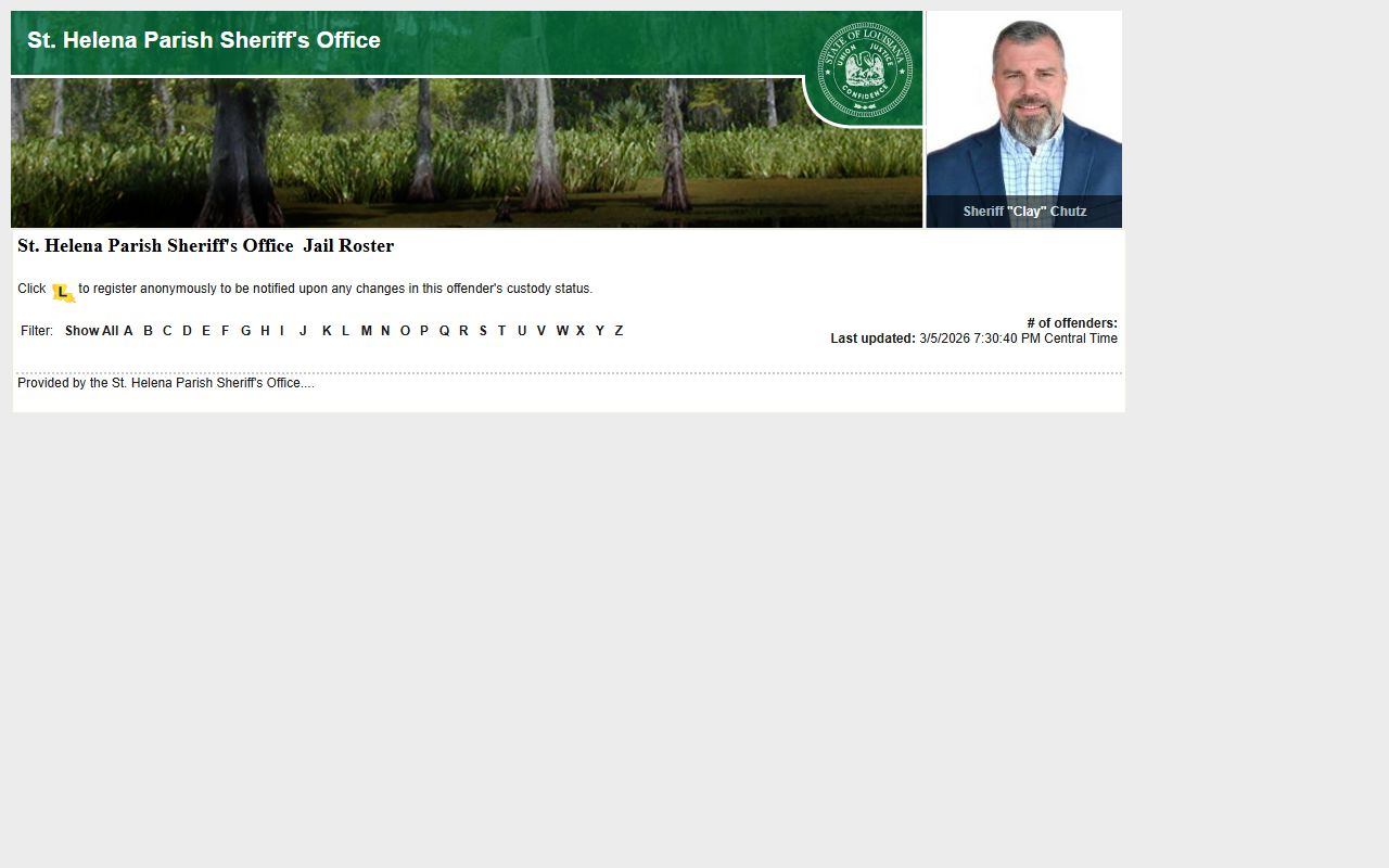 St. Helena Parish LA VINE inmate roster for searching inmate population