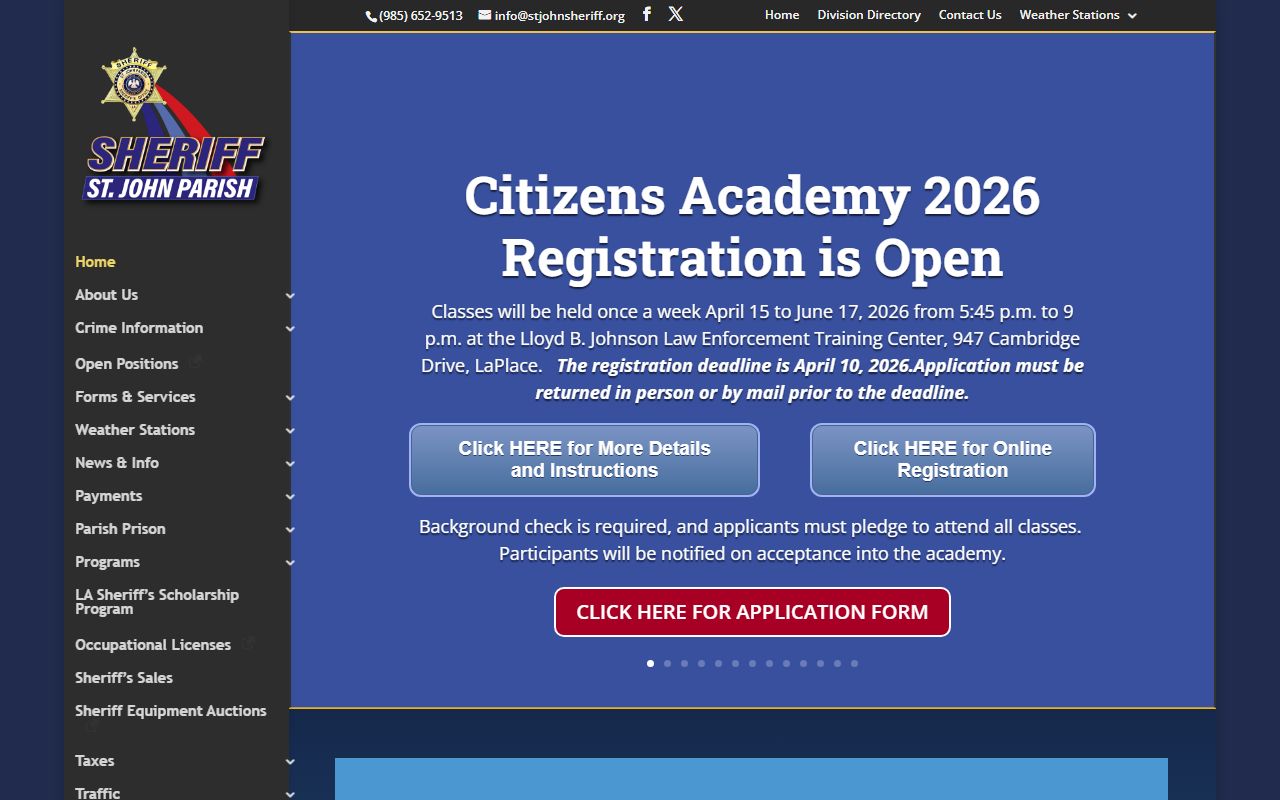 St. John the Baptist Parish Sheriff website for inmate population data