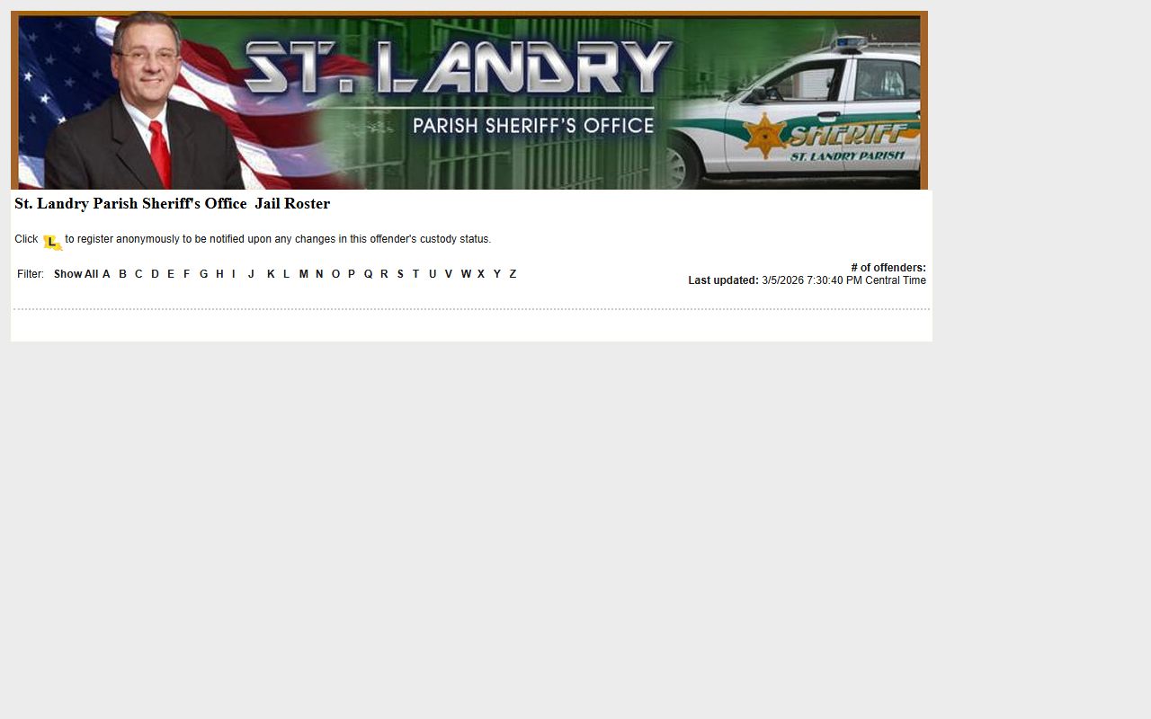 St. Landry Parish LA VINE inmate roster for searching inmate population