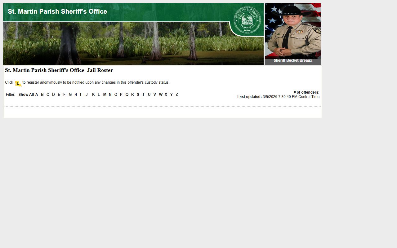 St. Martin Parish LA VINE inmate roster for searching inmate population