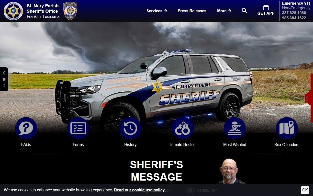 St. Mary Parish Sheriff website for inmate population data