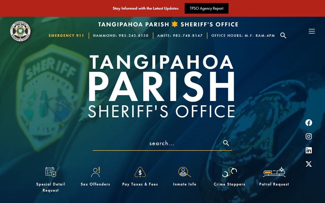 Tangipahoa Parish Sheriff website for inmate population information