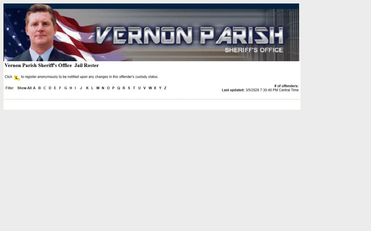 Vernon Parish LA VINE inmate roster for searching inmate population