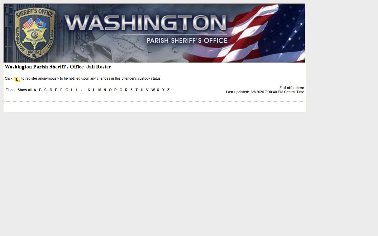 Washington Parish LA VINE inmate roster for searching inmate population