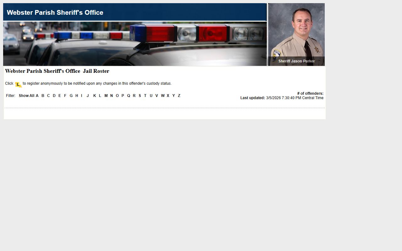 Webster Parish LA VINE inmate roster for searching inmate population