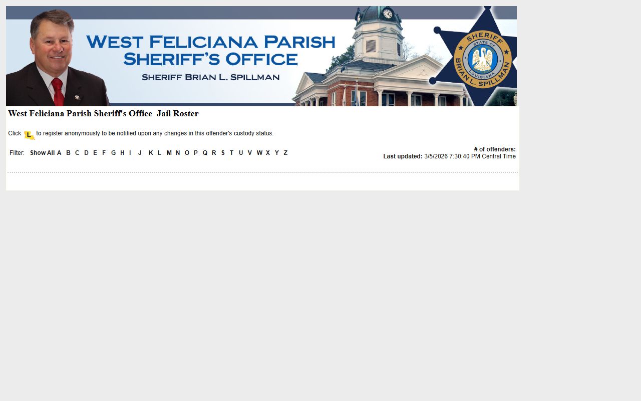 West Feliciana Parish LA VINE inmate roster for searching inmate population