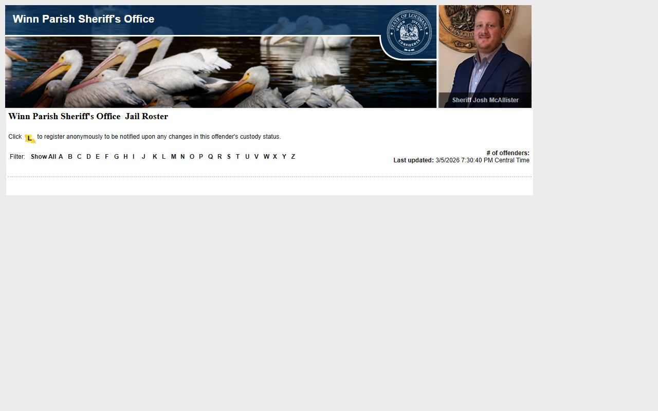 Winn Parish LA VINE inmate roster for searching inmate population